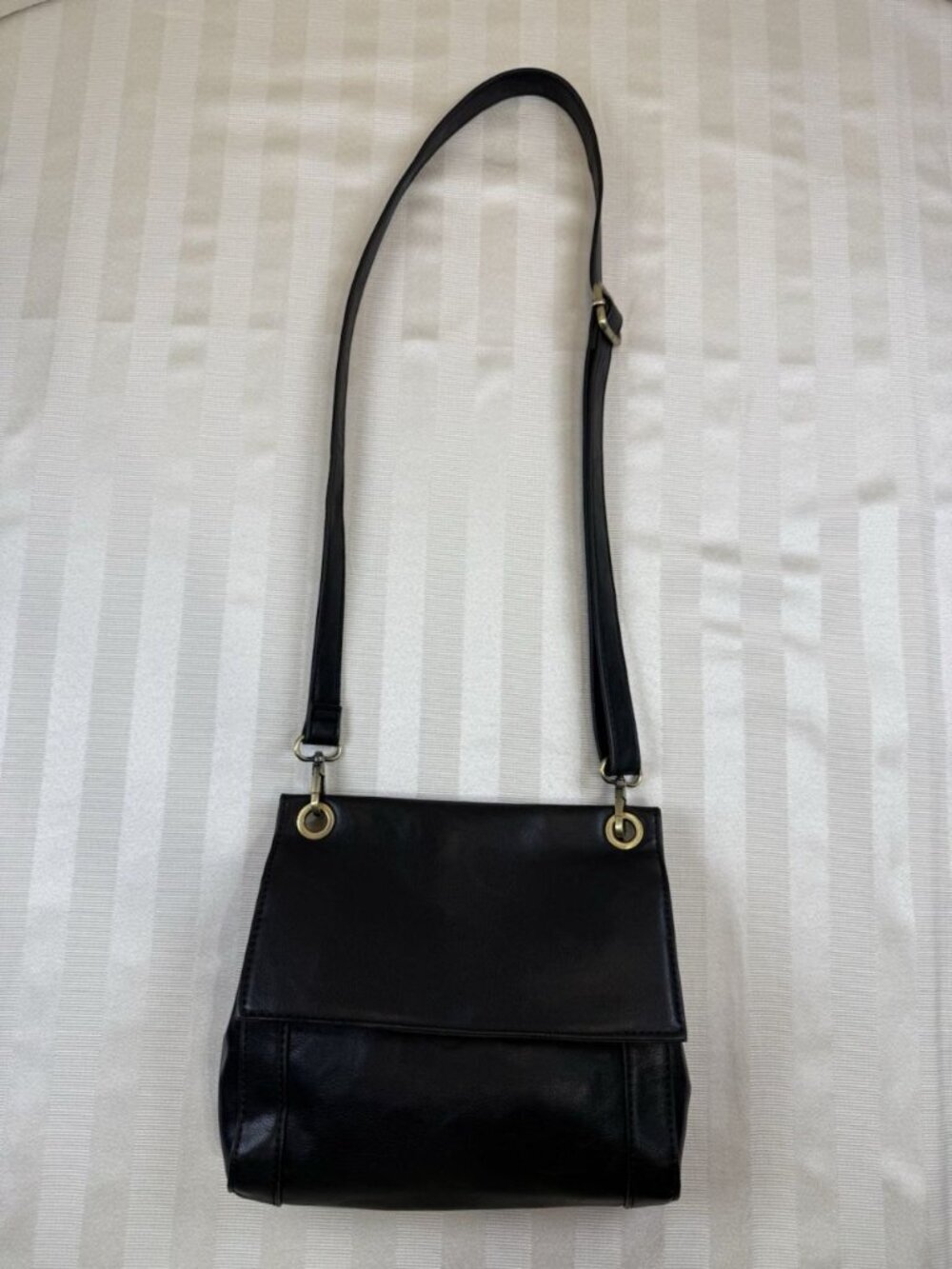 Joy Susan Black Vegan Leather Crossbody Bag Medium Sized Flap Pockets